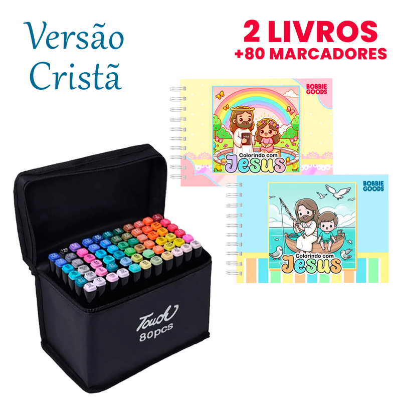 Kit 2 Livros Bobbie Goods Capa Dura (Versão Cristã: Colorindo com Jesus) + Canetas Touch