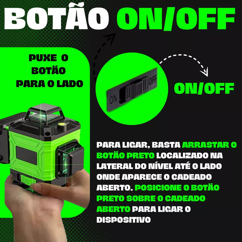 Kit Nível Laser Verde 12 Linhas 40m com Tripé + Esquadro + Suporte -  Recarregável