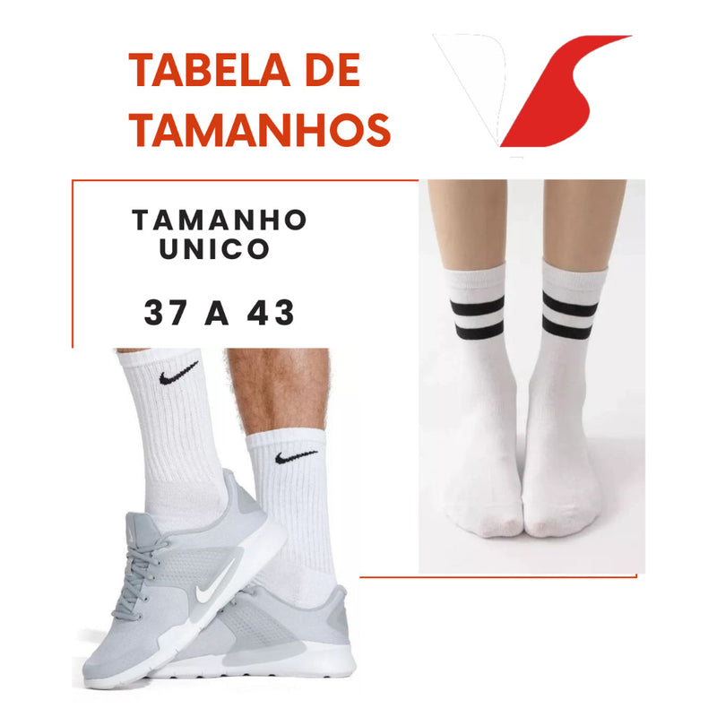 Kit 12 Pares Cano Médio - Meia Esportiva [Frete Grátis]