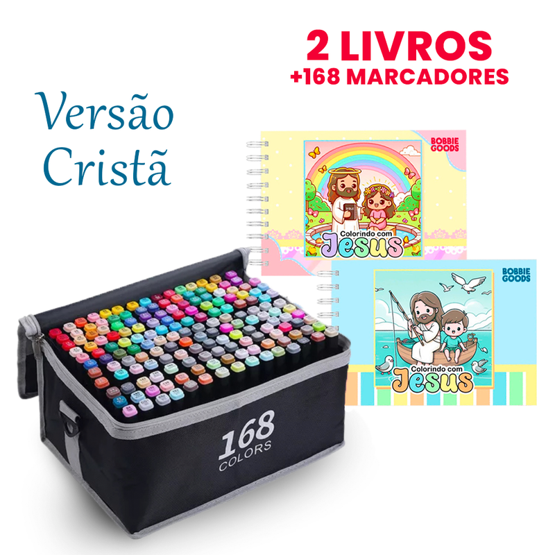 Kit 2 Livros Bobbie Goods Capa Dura (Versão Cristã: Colorindo com Jesus) + Canetas Touch