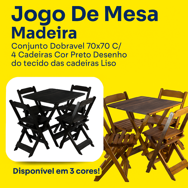Jogo De Mesa Dobrável 70x70 C/ 4 Cadeiras Madeira Maciça Maplan