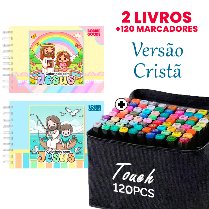 Kit 2 Livros Bobbie Goods Capa Dura (Versão Cristã: Colorindo com Jesus) + Canetas Touch
