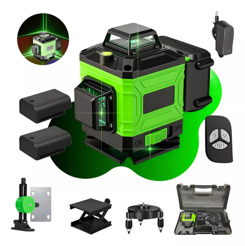 Kit Nível Laser Verde 12 Linhas 40m com Tripé + Esquadro + Suporte -  Recarregável